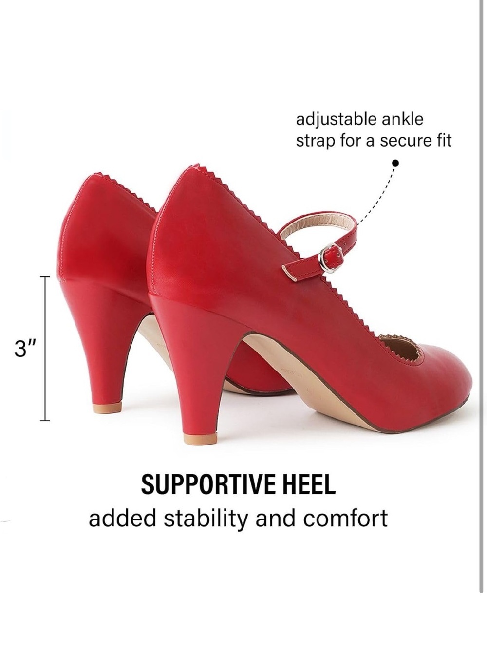 Kitten Heels, Vintage Retro Scallop Round Toe Shoe With An Adjustable Strap 1645 - Picture 5 of 8